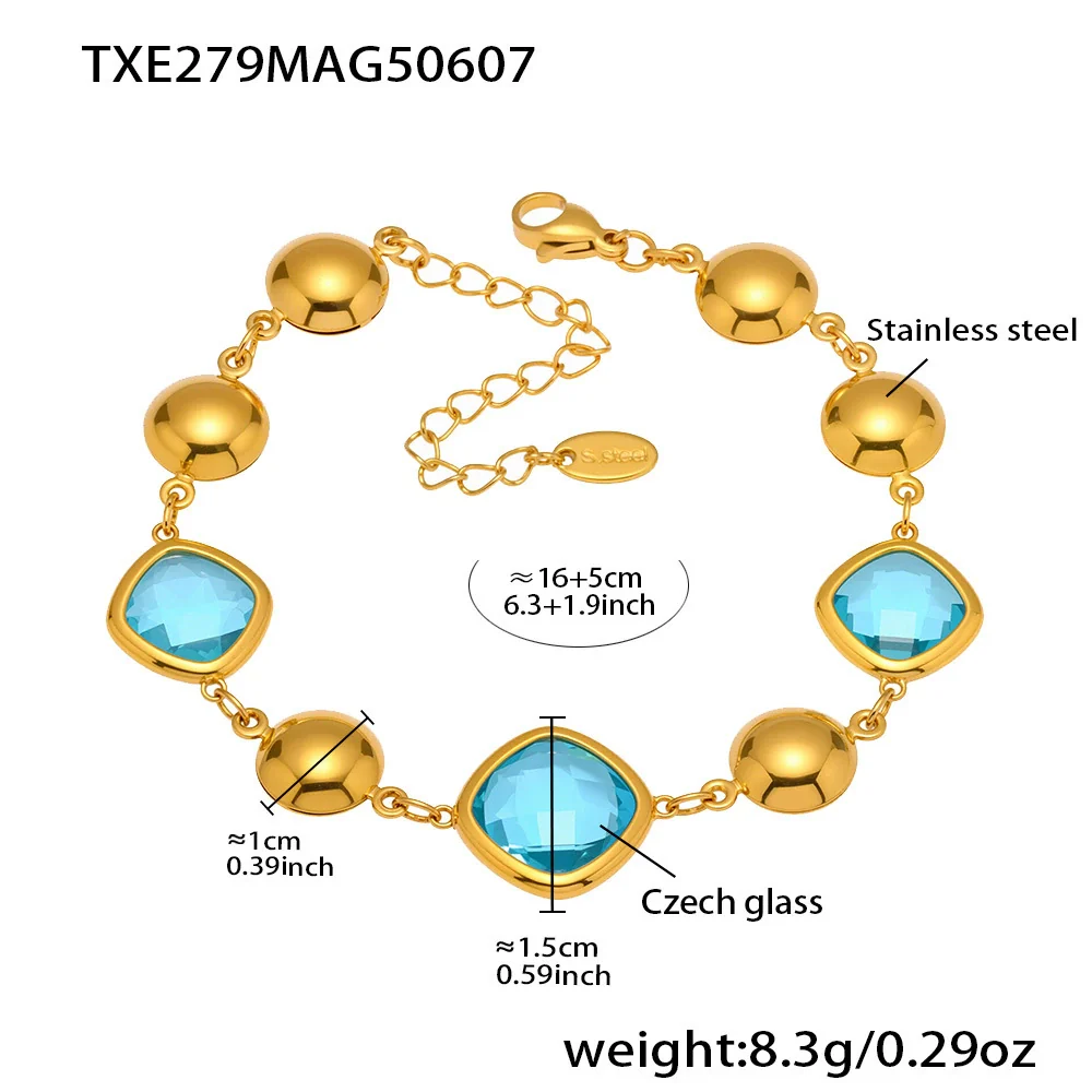 Wholesale Women's Stainless Steel And Czech Glass Stone Geometric Pattern Electroplated Ferris Wheel Cube Faceted Hollow Round Stitching Bracelet Hand Jewelry - Image 9