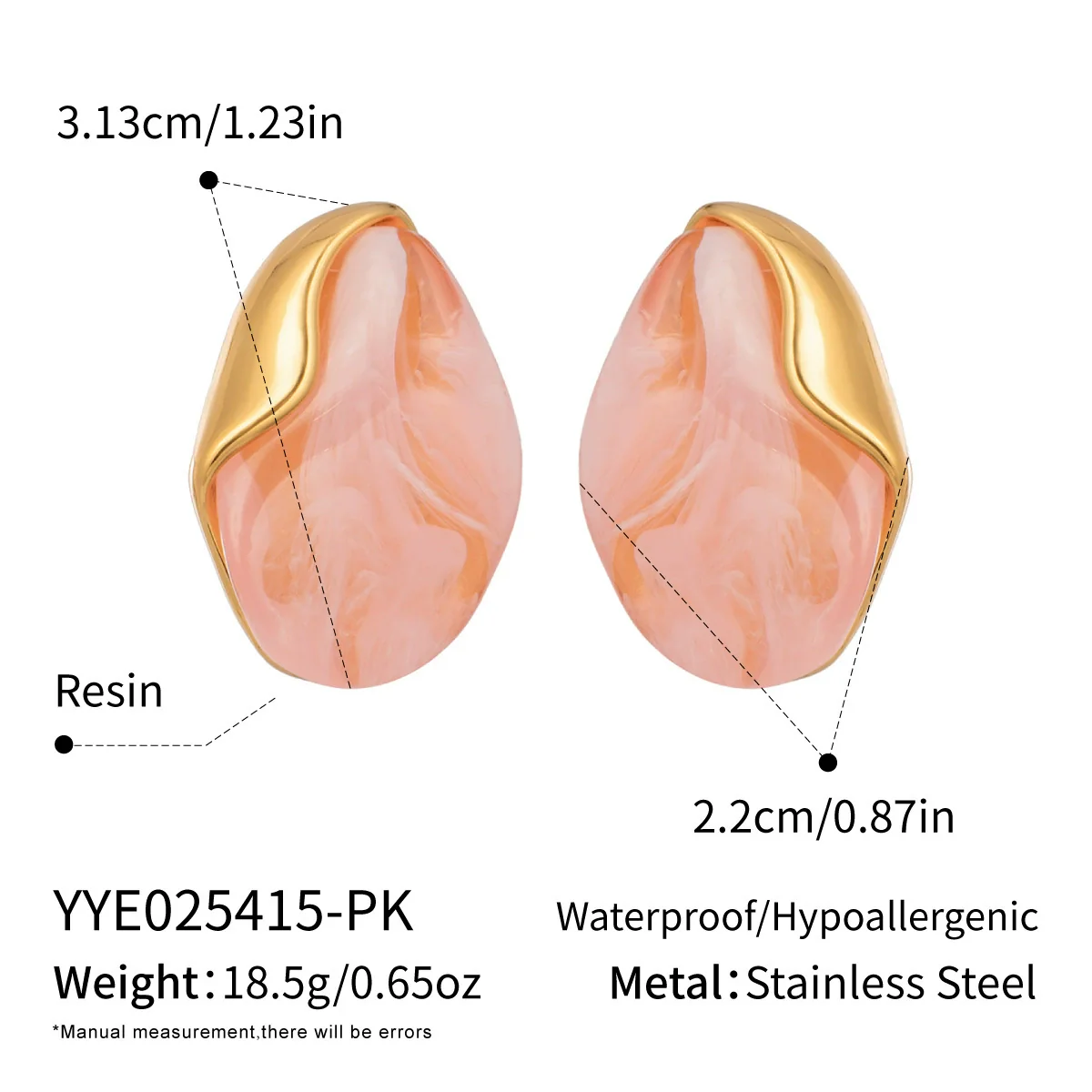 Wholesale Women's Stainless Steel And Resin Geometric Smudged Irregular Chubby Earrings With Pvd Furnace Vacuum Real Gold Plating Sweet And Cool Style - Image 10