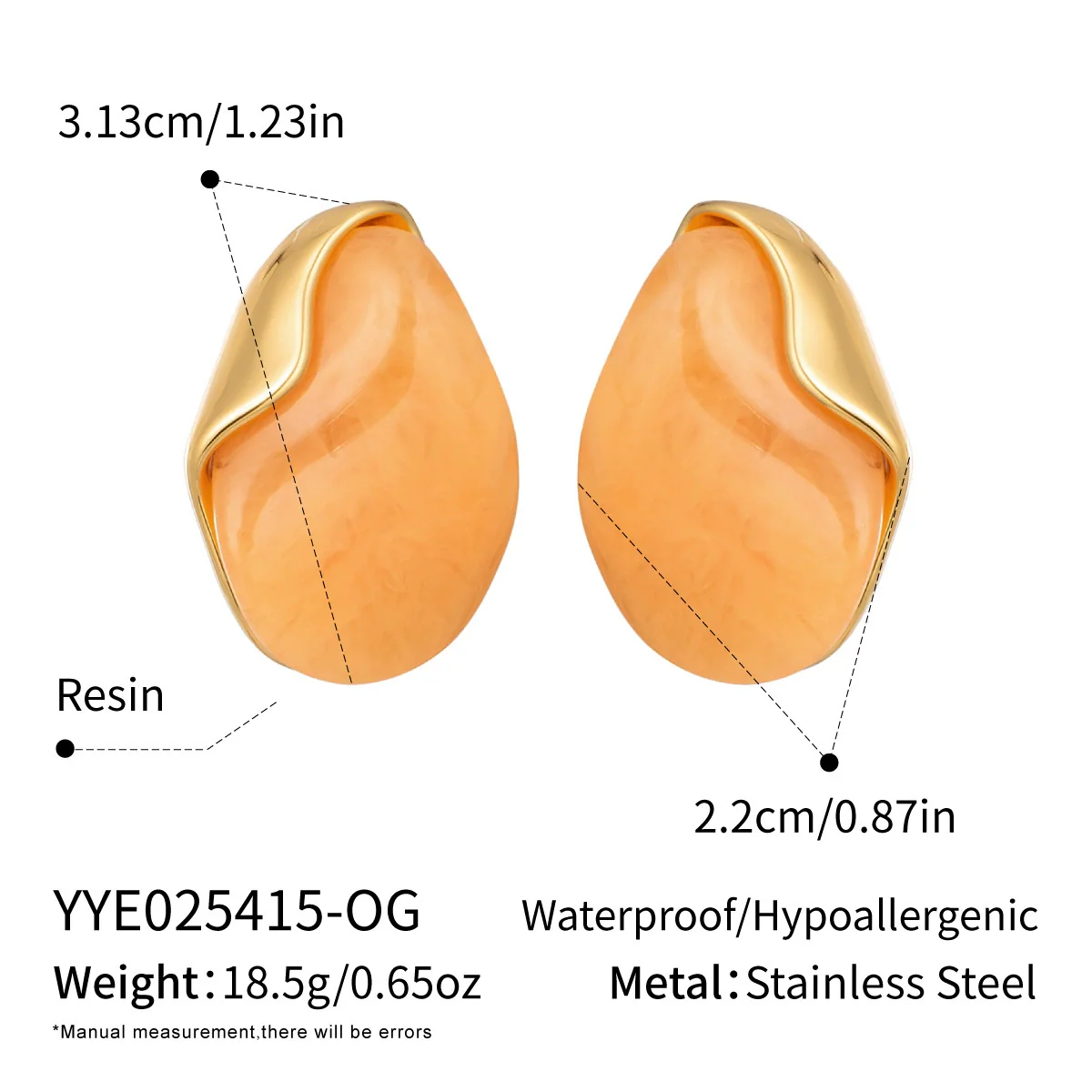 Wholesale Women's Stainless Steel And Resin Geometric Smudged Irregular Chubby Earrings With Pvd Furnace Vacuum Real Gold Plating Sweet And Cool Style - Image 11