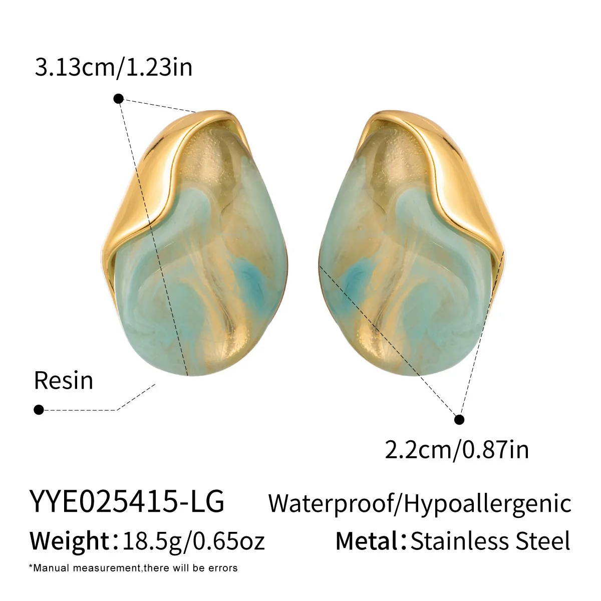 Wholesale Women's Stainless Steel And Resin Geometric Smudged Irregular Chubby Earrings With Pvd Furnace Vacuum Real Gold Plating Sweet And Cool Style - Image 6