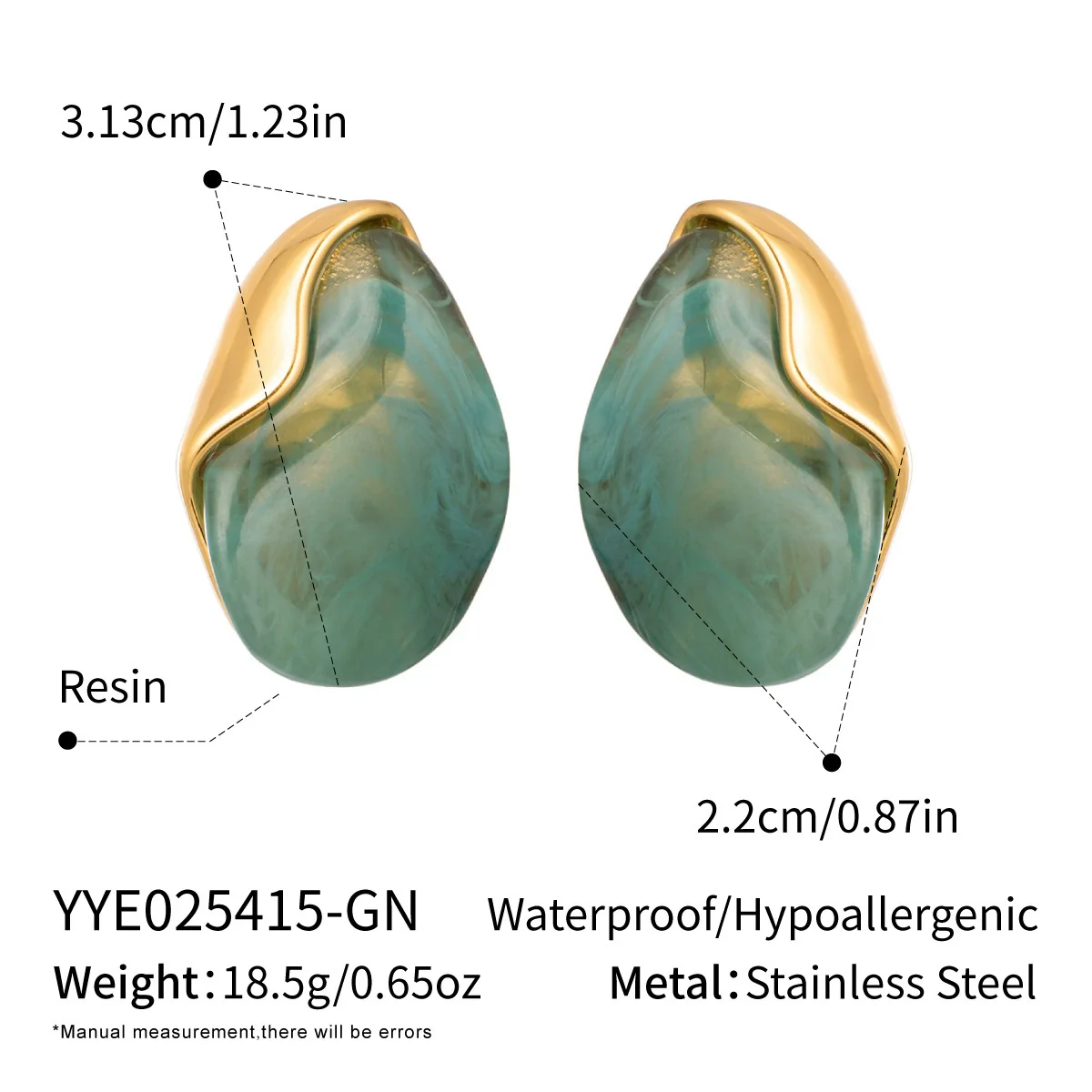 Wholesale Women's Stainless Steel And Resin Geometric Smudged Irregular Chubby Earrings With Pvd Furnace Vacuum Real Gold Plating Sweet And Cool Style - Image 7