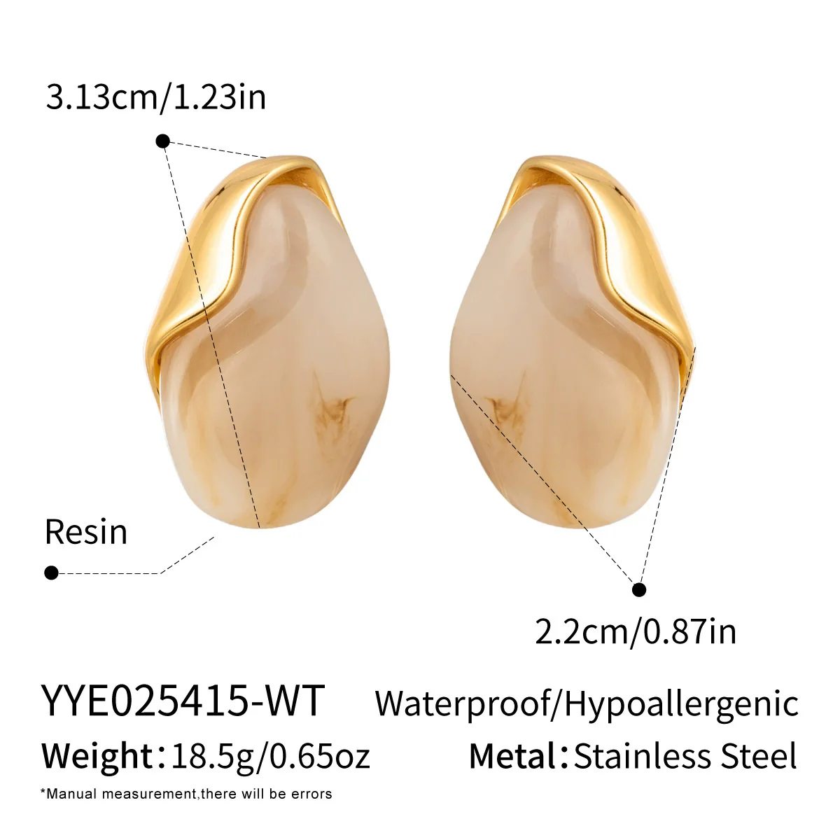 Wholesale Women's Stainless Steel And Resin Geometric Smudged Irregular Chubby Earrings With Pvd Furnace Vacuum Real Gold Plating Sweet And Cool Style - Image 8