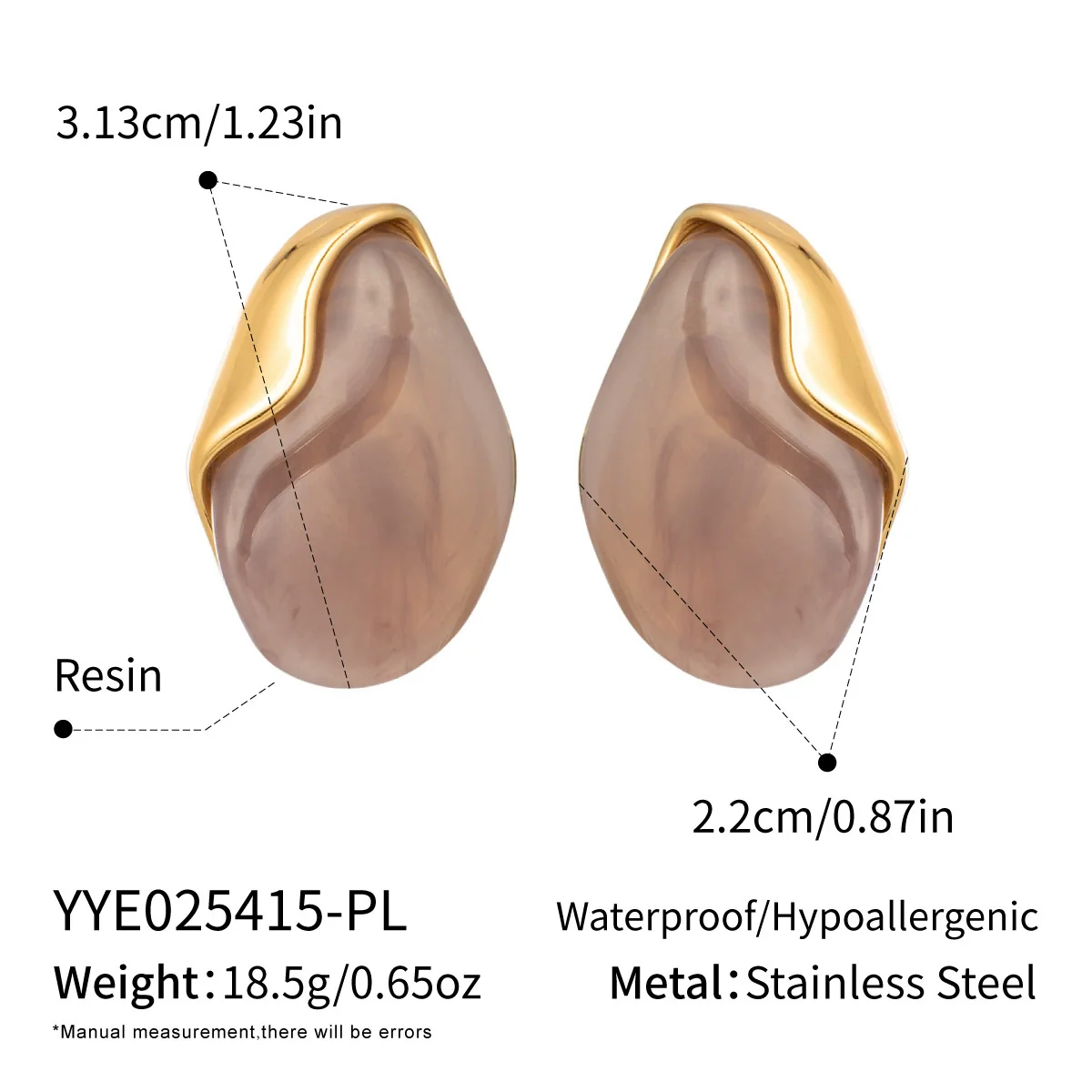 Wholesale Women's Stainless Steel And Resin Geometric Smudged Irregular Chubby Earrings With Pvd Furnace Vacuum Real Gold Plating Sweet And Cool Style - Image 9
