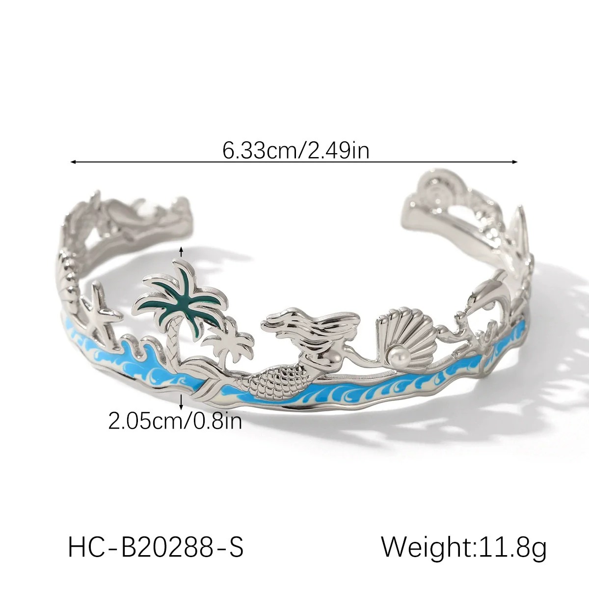Wholesale Women's Stainless Steel And Shell Electroplated Starfish Ocean Element Open Bracelet Jewelry - Image 10