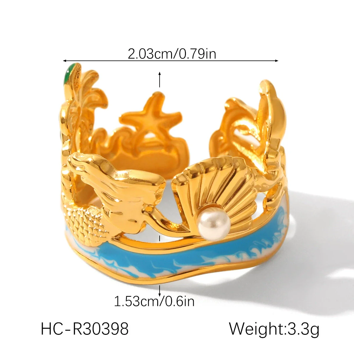 Wholesale Women's Stainless Steel And Shell Electroplated Starfish Ocean Element Open Bracelet Jewelry - Image 11