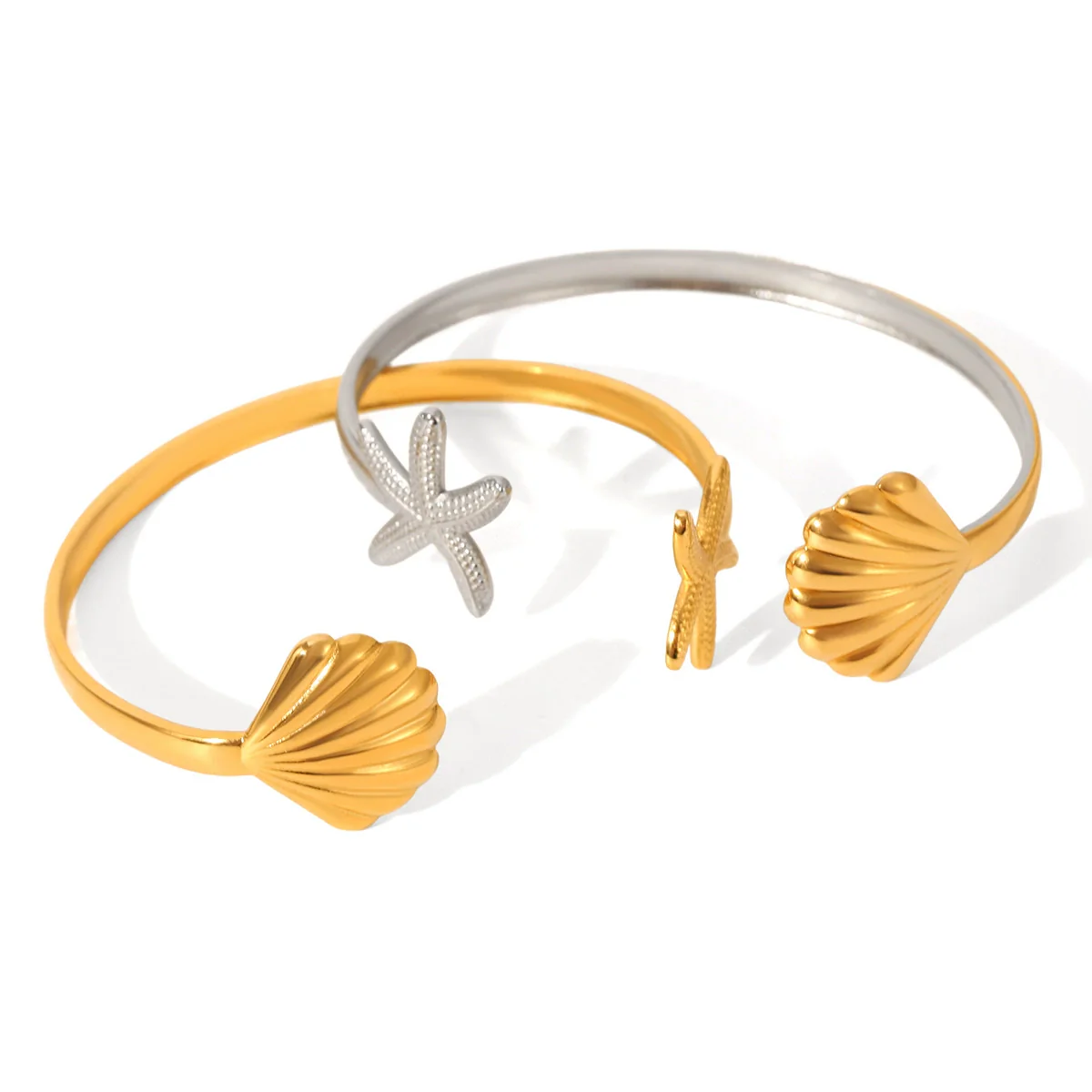 Wholesale Women's Stainless Steel And Shell Electroplated Starfish Ocean Element Open Bracelet Jewelry - Image 5