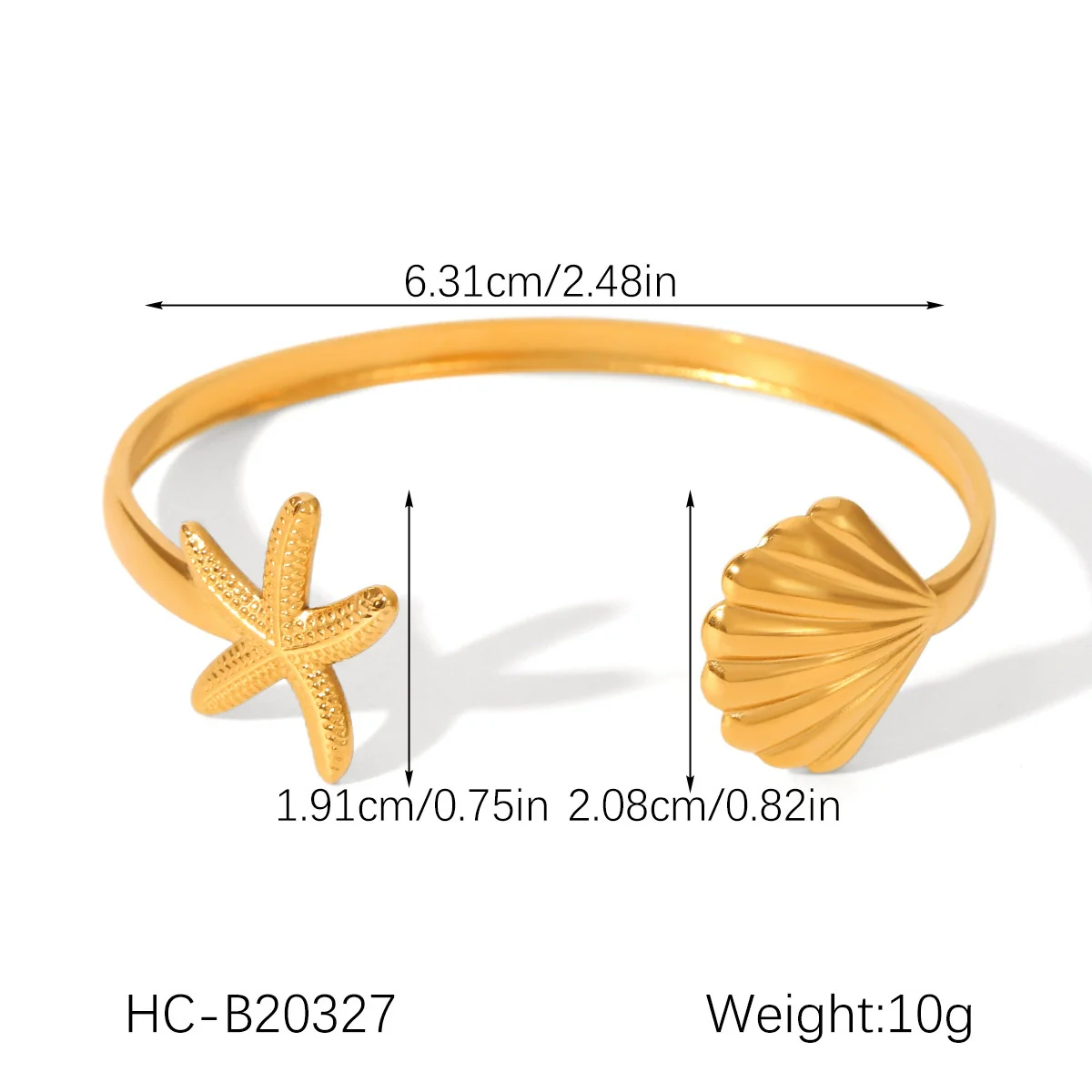 Wholesale Women's Stainless Steel And Shell Electroplated Starfish Ocean Element Open Bracelet Jewelry - Image 6