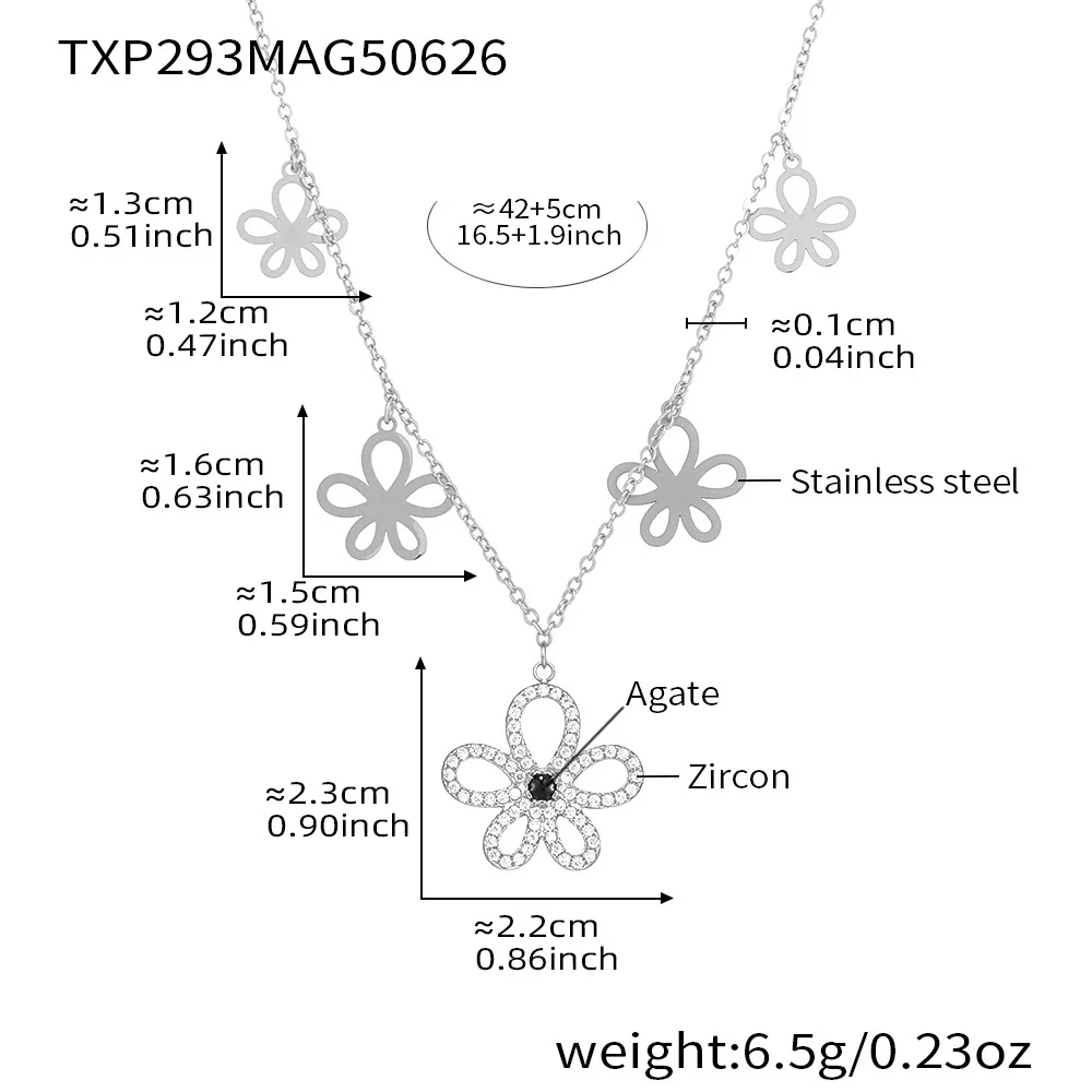 Wholesale Women's Stainless Steel And Titanium Steel Multipendant Necklace Earrings Bracelet Set 18K Gold Plated Ferris Wheel Flower Jewelry - Image 7