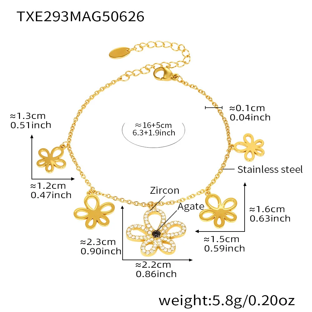 Wholesale Women's Stainless Steel And Titanium Steel Multipendant Necklace Earrings Bracelet Set 18K Gold Plated Ferris Wheel Flower Jewelry - Image 8