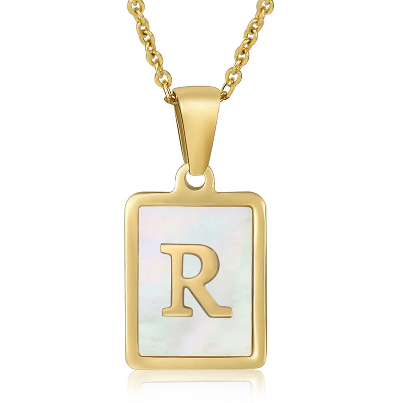 Wholesale Women's 316L Stainless Steel And 316L Stainless Steel Necklace With Natural Shells Letters Numbers Text Pattern 18K Gold Plated Vacuum Electroplating In Furnace Cross Chain Style - Image 22