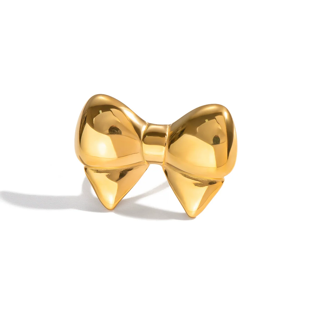Wholesale Women's Stainless Steel Bow Tie Ring With Pvd Furnace Vacuum Real Gold Plating In Creamy Sweet Girl Style - Image 5
