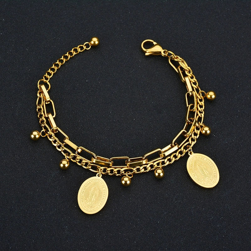 Wholesale Women's Stainless Steel Double Layer Tree Of Life Pendant Bracelet With Geometric Pattern - Image 6