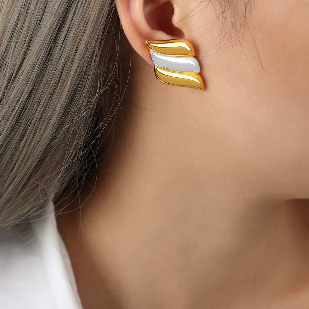 Wholesale Women's Stainless Steel Drip Oil Geometric Glazed Wings Earrings Pvd Plated - Image 11