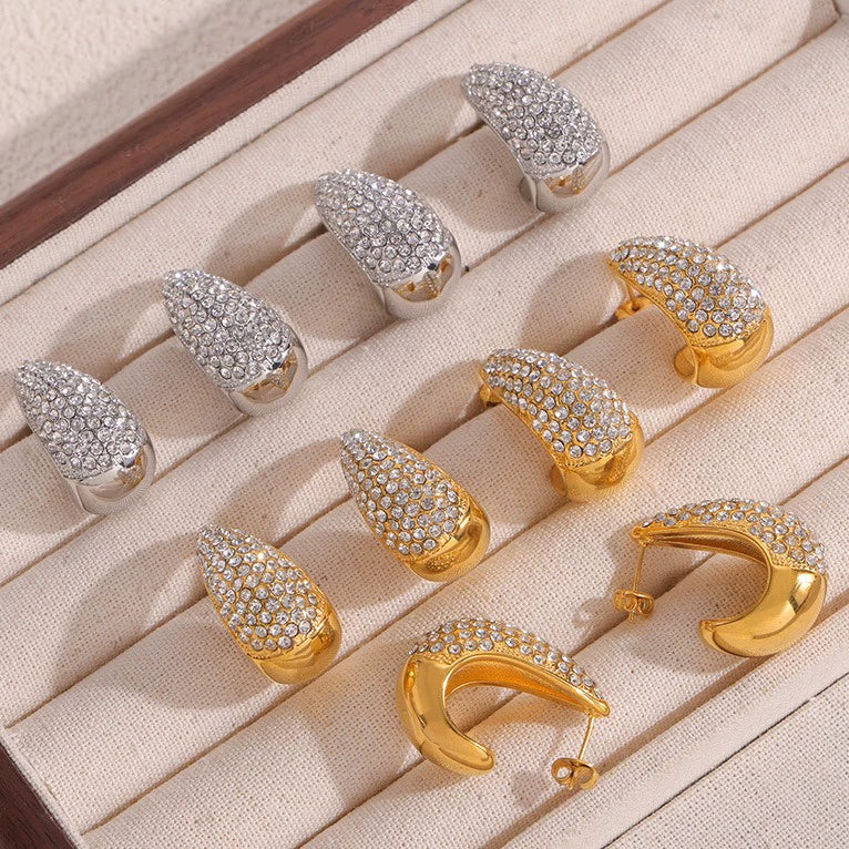 Wholesale Women's Stainless Steel Electroplated Ferris Wheel Water Drop Diamond Earrings And Small Square Carving English Square Pendant Necklaces - Image 2
