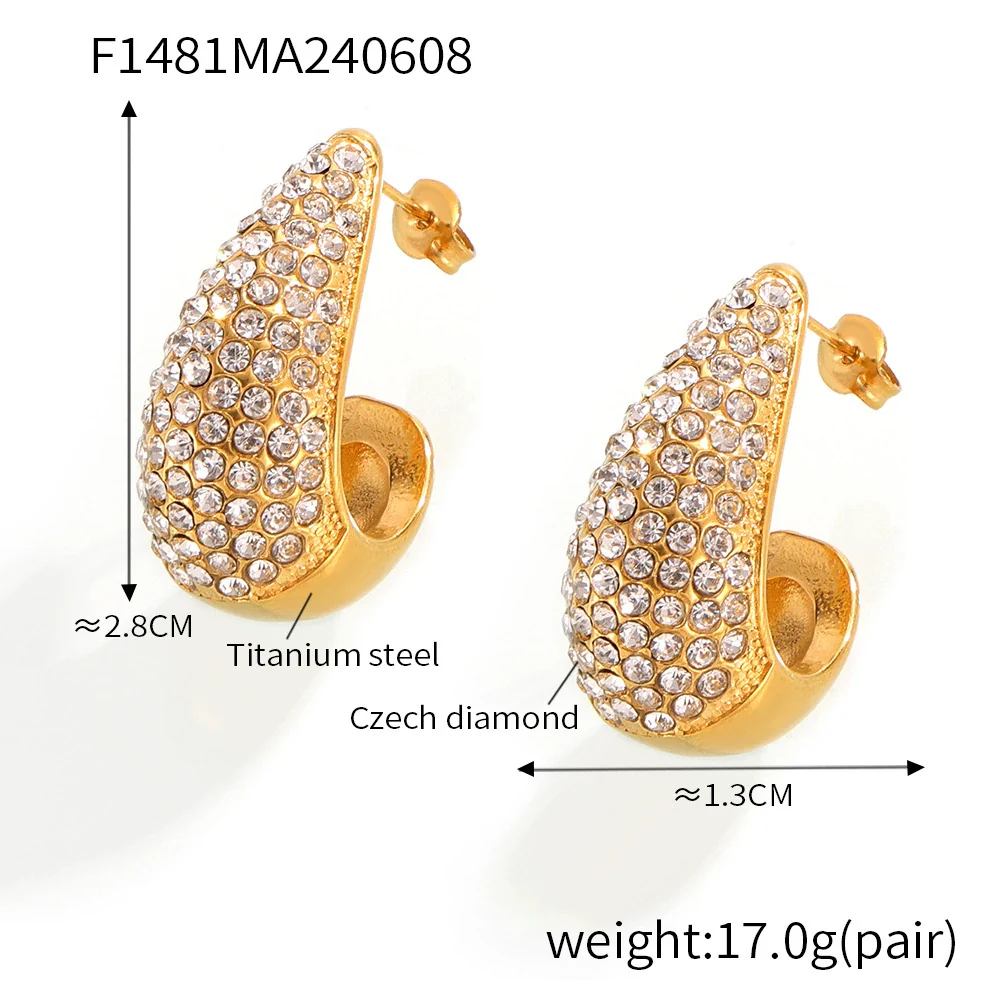 Wholesale Women's Stainless Steel Electroplated Ferris Wheel Water Drop Diamond Earrings And Small Square Carving English Square Pendant Necklaces - Image 6