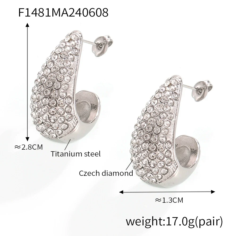 Wholesale Women's Stainless Steel Electroplated Ferris Wheel Water Drop Diamond Earrings And Small Square Carving English Square Pendant Necklaces - Image 7