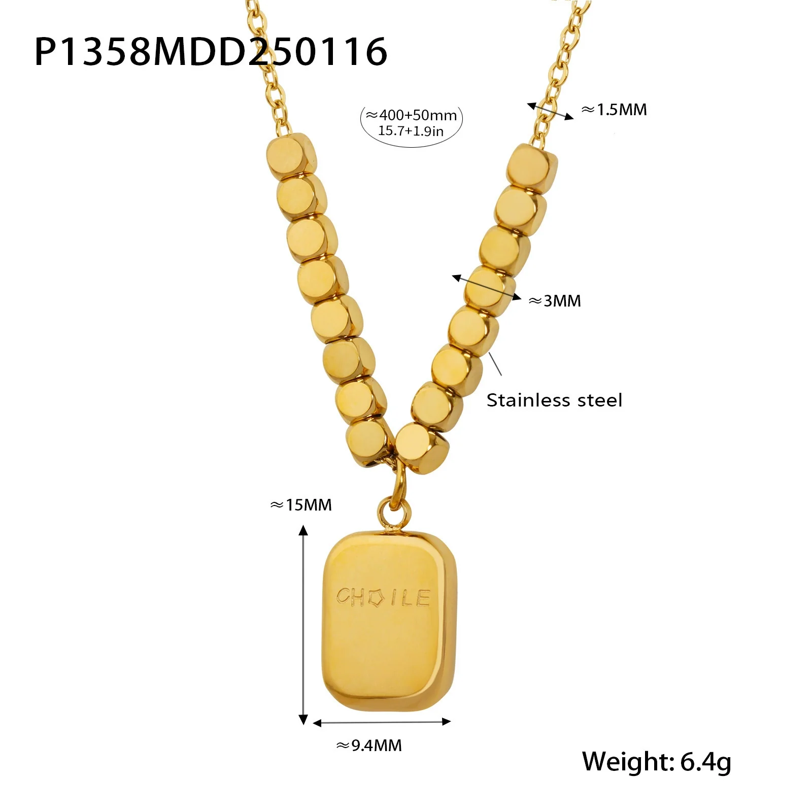 Wholesale Women's Stainless Steel Electroplated Ferris Wheel Water Drop Diamond Earrings And Small Square Carving English Square Pendant Necklaces - Image 8