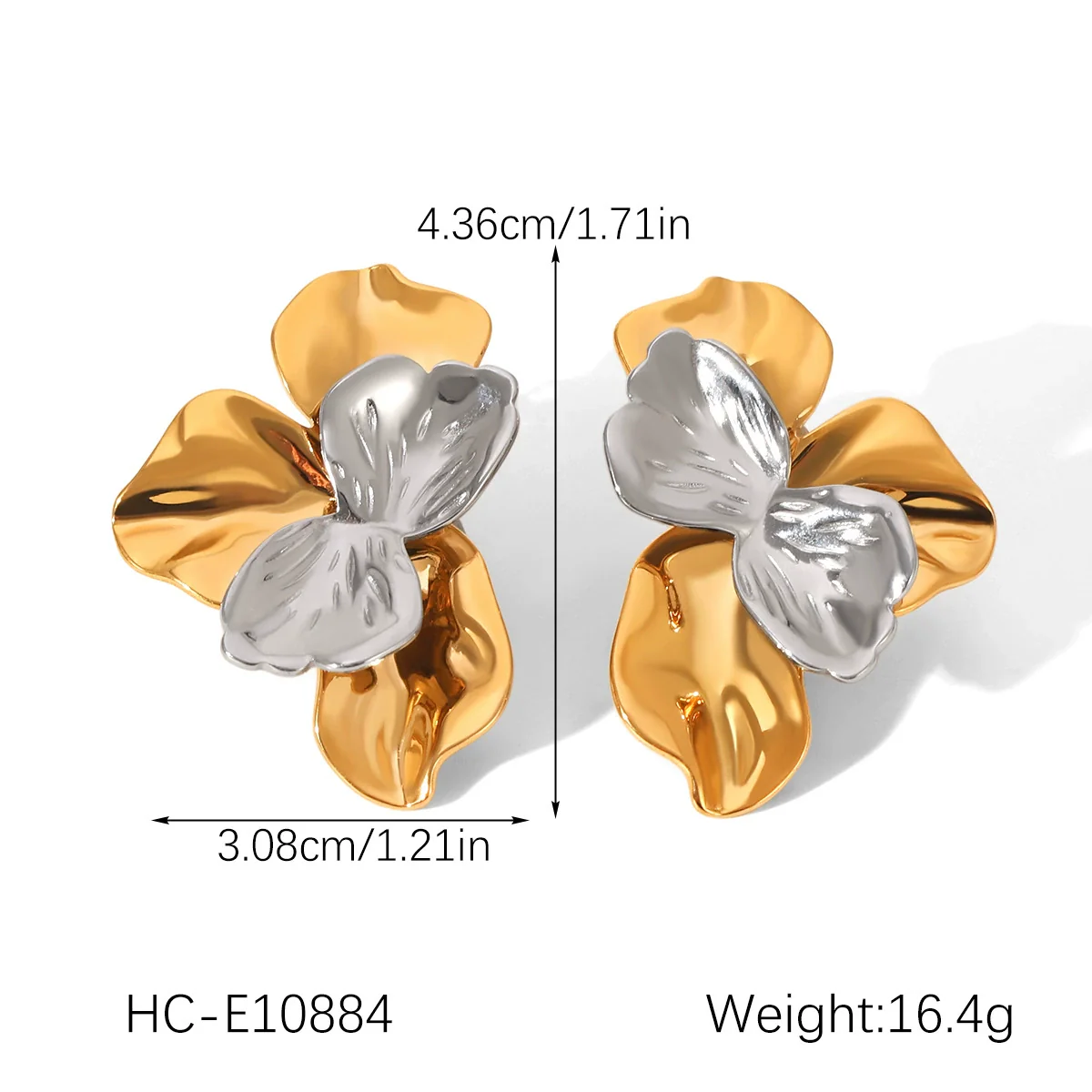 Wholesale Women's Stainless Steel Electroplated Hammered Geometric And Flower Earrings - Image 6