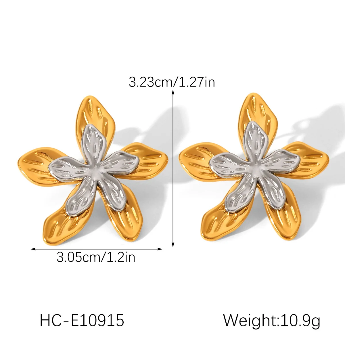 Wholesale Women's Stainless Steel Electroplated Hammered Geometric And Flower Earrings - Image 7