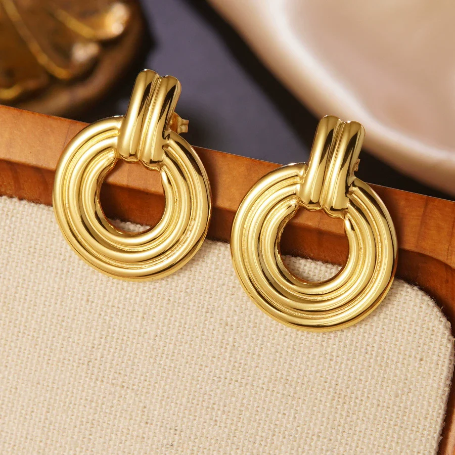 Wholesale Women's Stainless Steel Electroplated Hollow Geometric Hoop Earrings Light Luxury Jewelry
