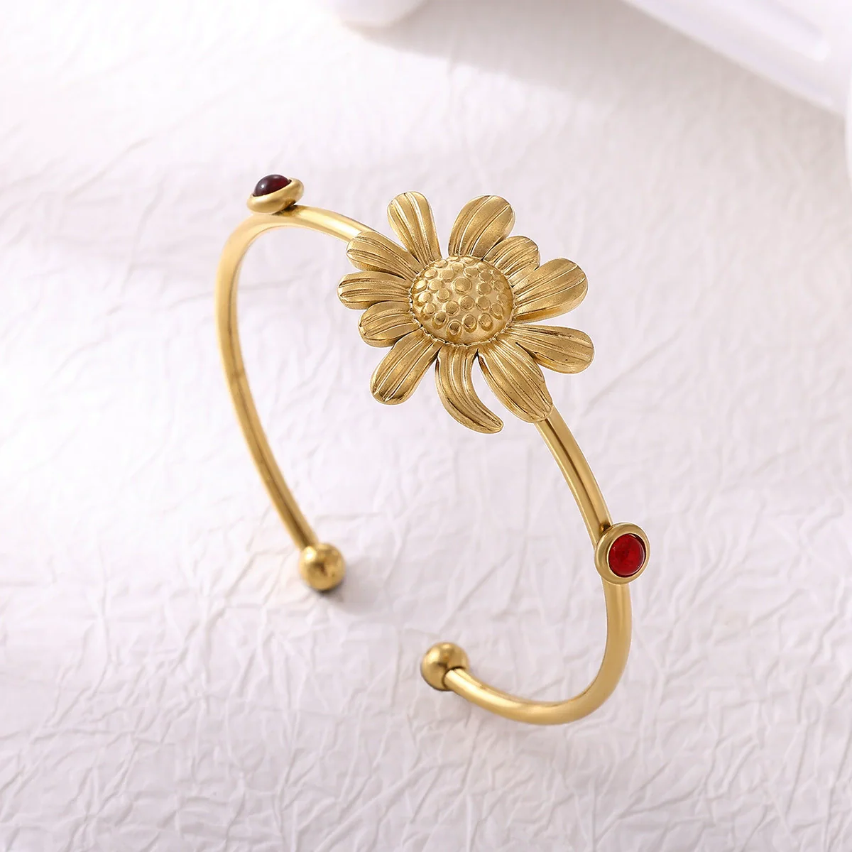 Wholesale Women's Stainless Steel Electroplated Sun Petal Open Bracelet With Plants And Flowers Style - Image 2
