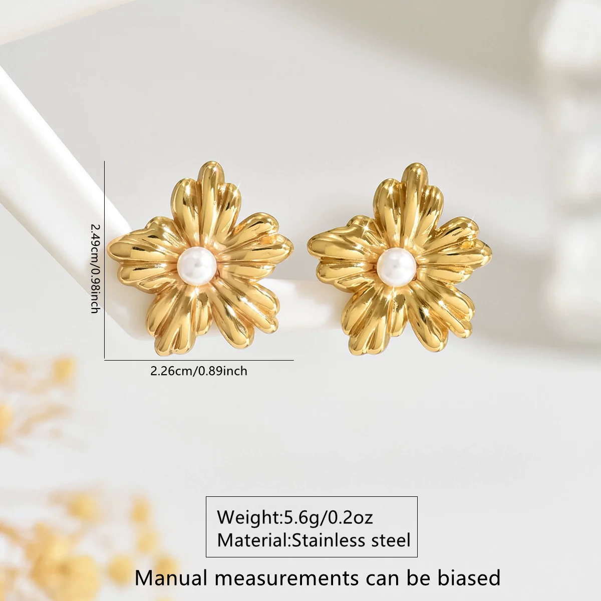 Wholesale Women's Stainless Steel Floral Stamped Earrings - Image 3