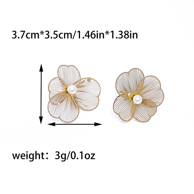 Wholesale Women's Stainless Steel Flower Tassel Pearl Earrings With Electroplating - Image 7