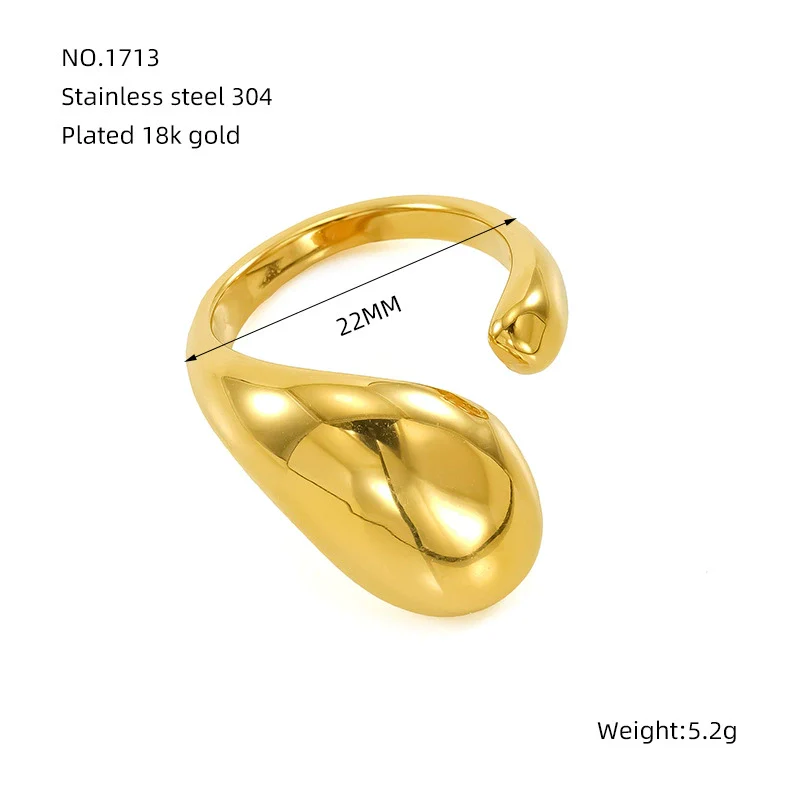 Wholesale Women's 316L Stainless Steel Geometric Drop Shape Open Ring With Electroplating - Image 11