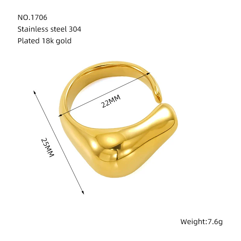 Wholesale Women's 316L Stainless Steel Geometric Drop Shape Open Ring With Electroplating - Image 8