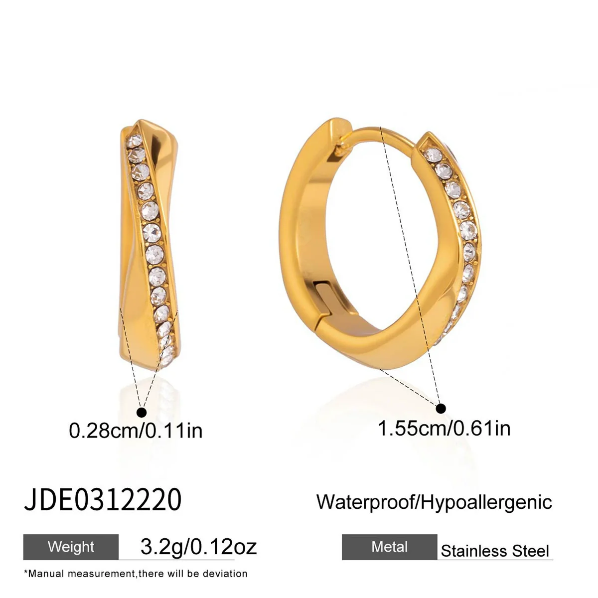 Wholesale Women's Stainless Steel Geometric Electroplated Rhinestone Earrings - Image 5