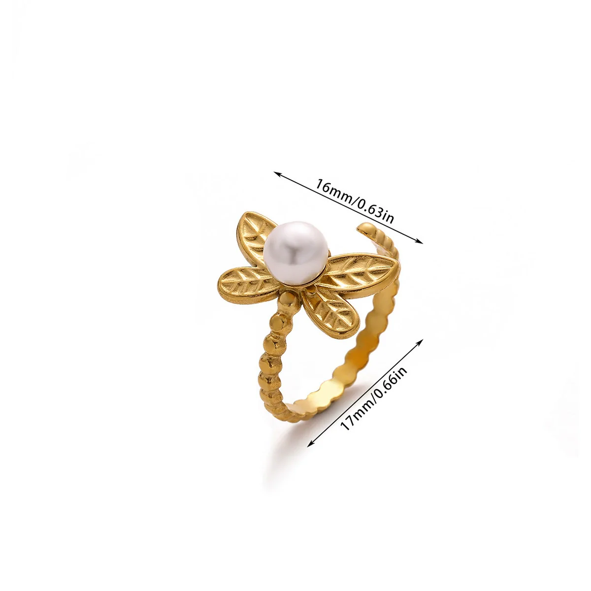 Wholesale Women's Stainless Steel Geometric Heart Shape Imitation Pearl Zircon Ring Inlaid With Gold And Plated With 18K Gold Flower Star Open Ring - Image 12