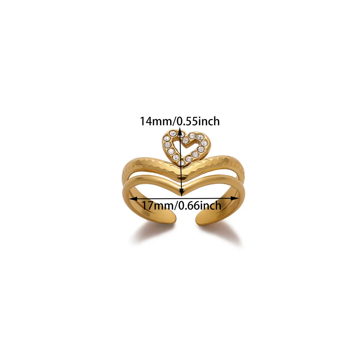 Wholesale Women's Stainless Steel Geometric Heart Shape Imitation Pearl Zircon Ring Inlaid With Gold And Plated With 18K Gold Flower Star Open Ring - Image 15