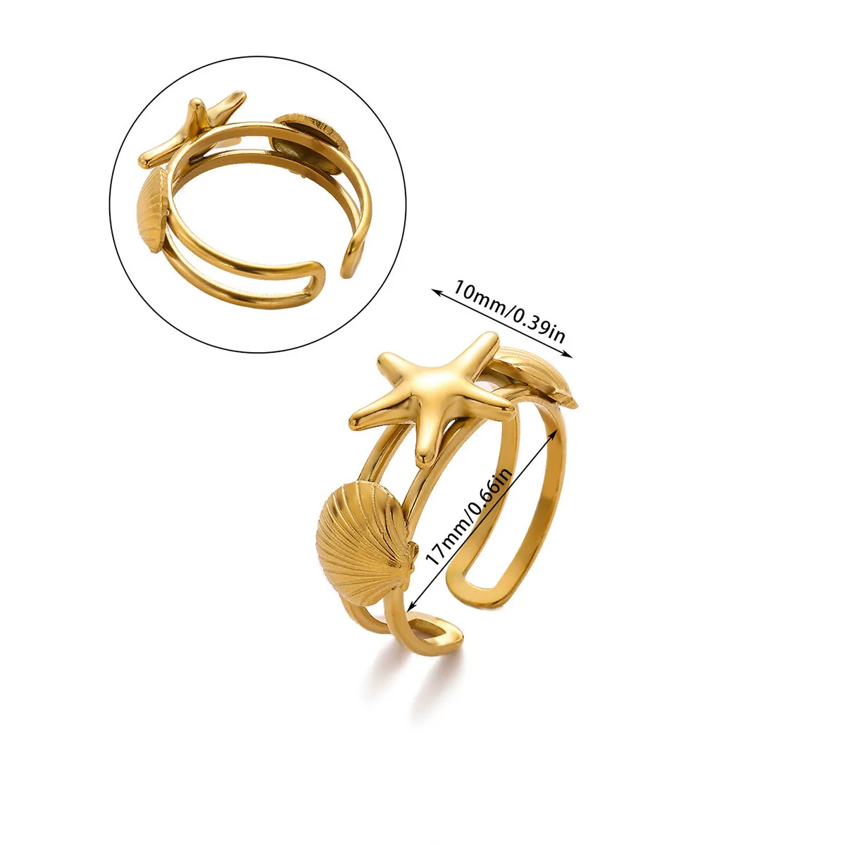 Wholesale Women's Stainless Steel Geometric Heart Shape Imitation Pearl Zircon Ring Inlaid With Gold And Plated With 18K Gold Flower Star Open Ring - Image 4