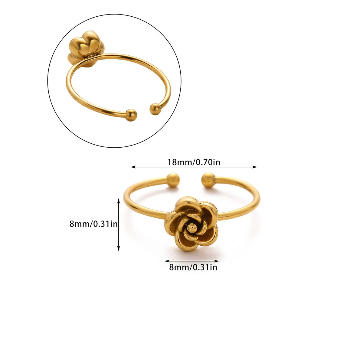 Wholesale Women's Stainless Steel Geometric Heart Shape Imitation Pearl Zircon Ring Inlaid With Gold And Plated With 18K Gold Flower Star Open Ring - Image 5