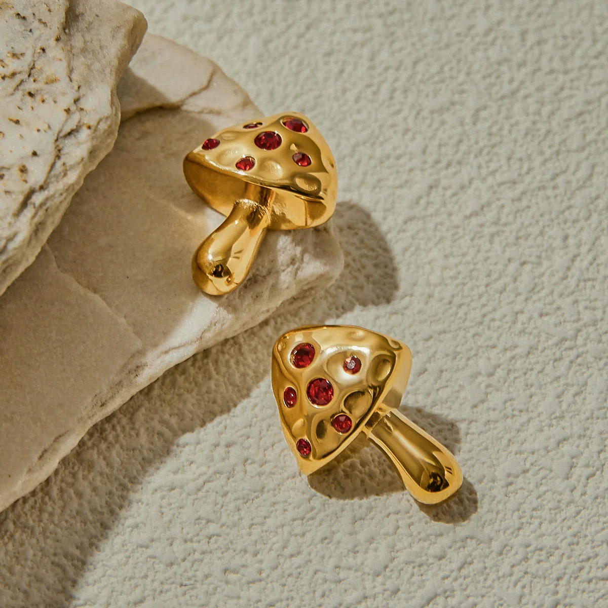 Wholesale Women's Stainless Steel Geometric Mushroom Red Zirconium Electroplated Earrings Luxury Highend Accessories - Image 3