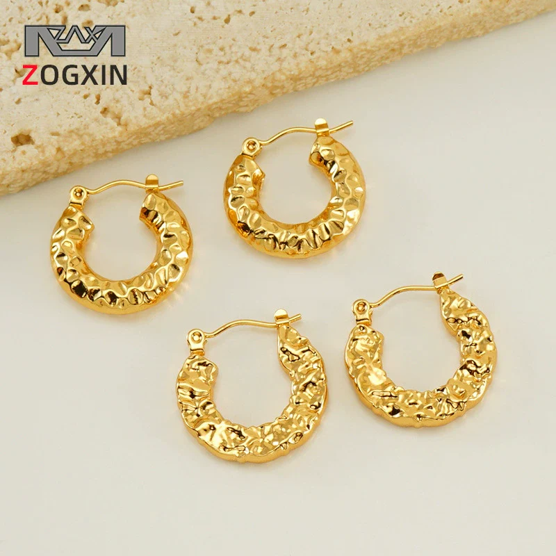 Wholesale Women's 316L Stainless Steel Geometric Personality Design Electroplated Lava Bump Texture Earrings