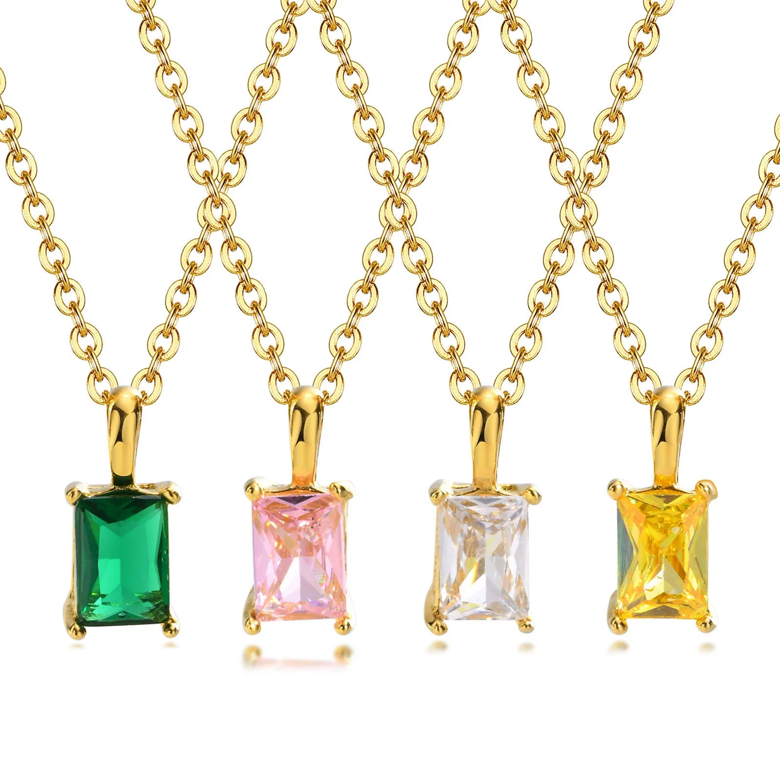 Wholesale Women's Stainless Steel Geometric Rectangular Zircon Pendant Necklace With Gold Electroplating And Ochain - Image 5