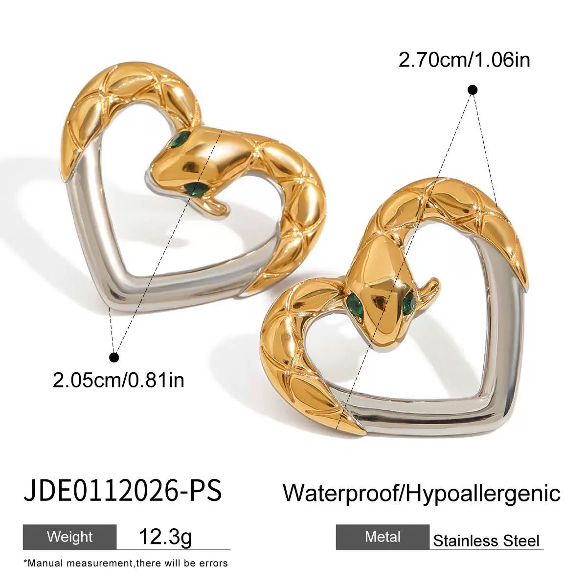 Wholesale Women's Stainless Steel Geometric Snake Earrings With Electroplating Jewelry - Image 6