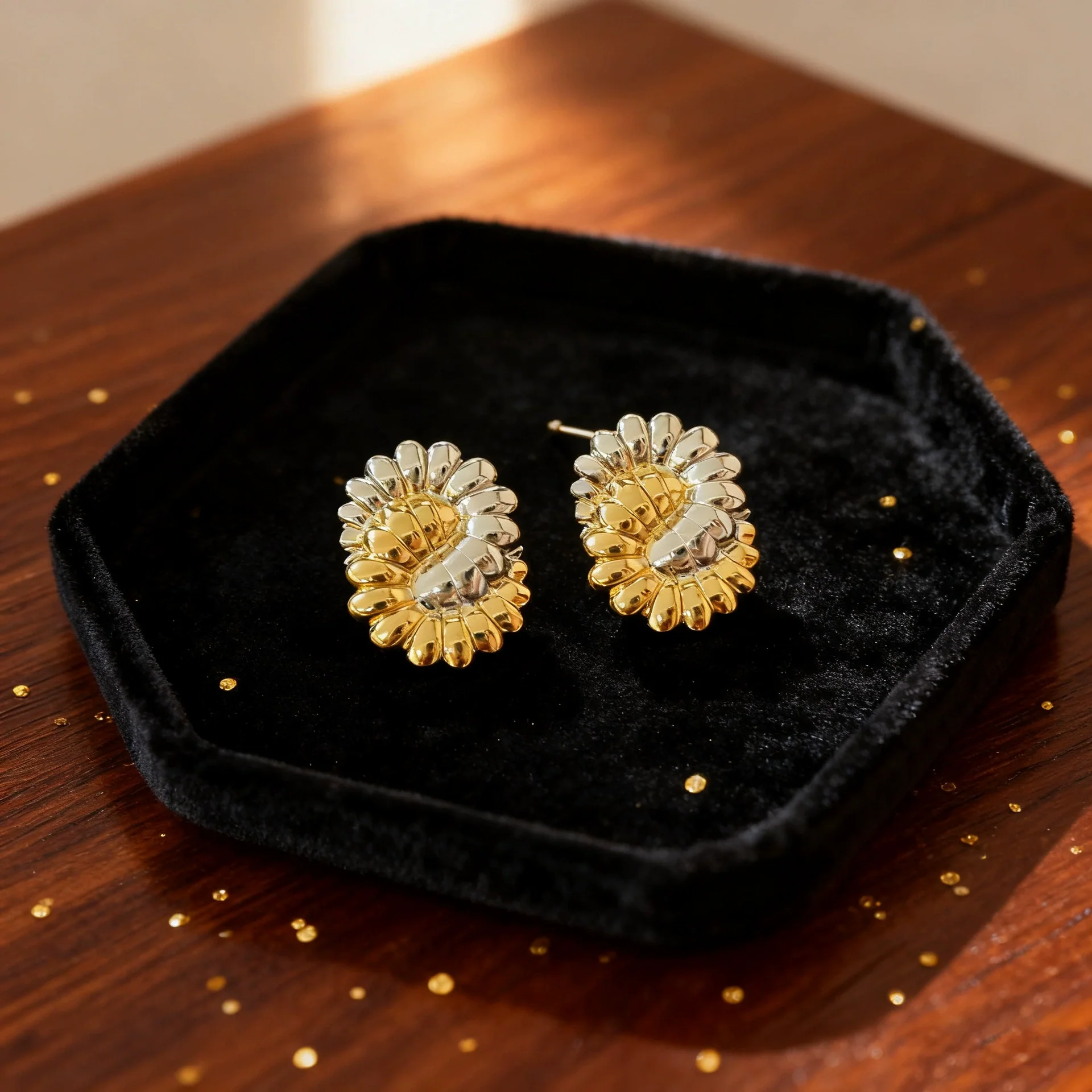 Wholesale Women's Stainless Steel Gold Electroplated Floral Asymmetrical Earrings Jewelry - Image 4