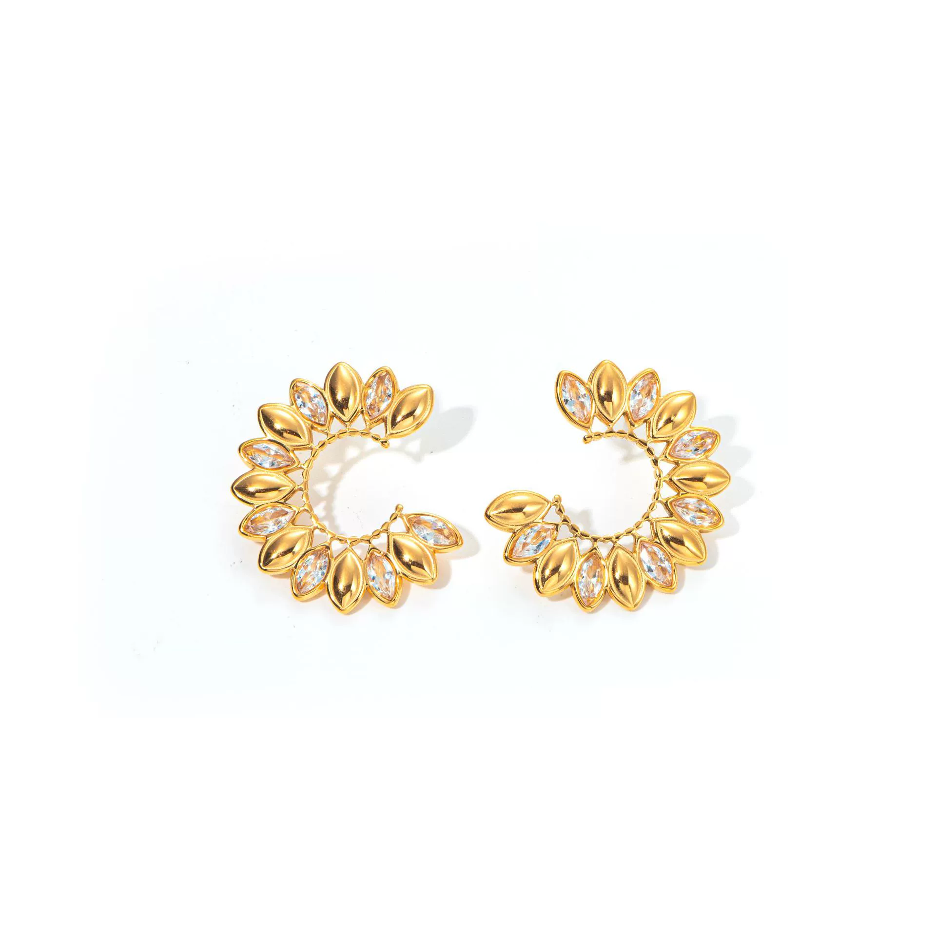 Wholesale Women's Stainless Steel Goldplated Jewelry With White Zircon Inlay Cshaped Drop Design Electroplated Earrings - Image 5