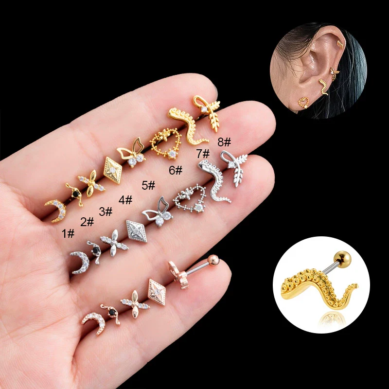 Wholesale Women's Stainless Steel Heart Shape Electroplated Love Moon Fashion Allmatch Ear Bone Stud With Micro Inlaid Zircon