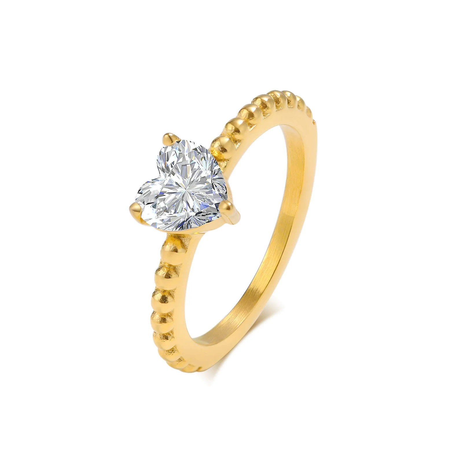 Wholesale Women's Stainless Steel Heartshaped Zircon Casting Ring Simple Style - Image 10