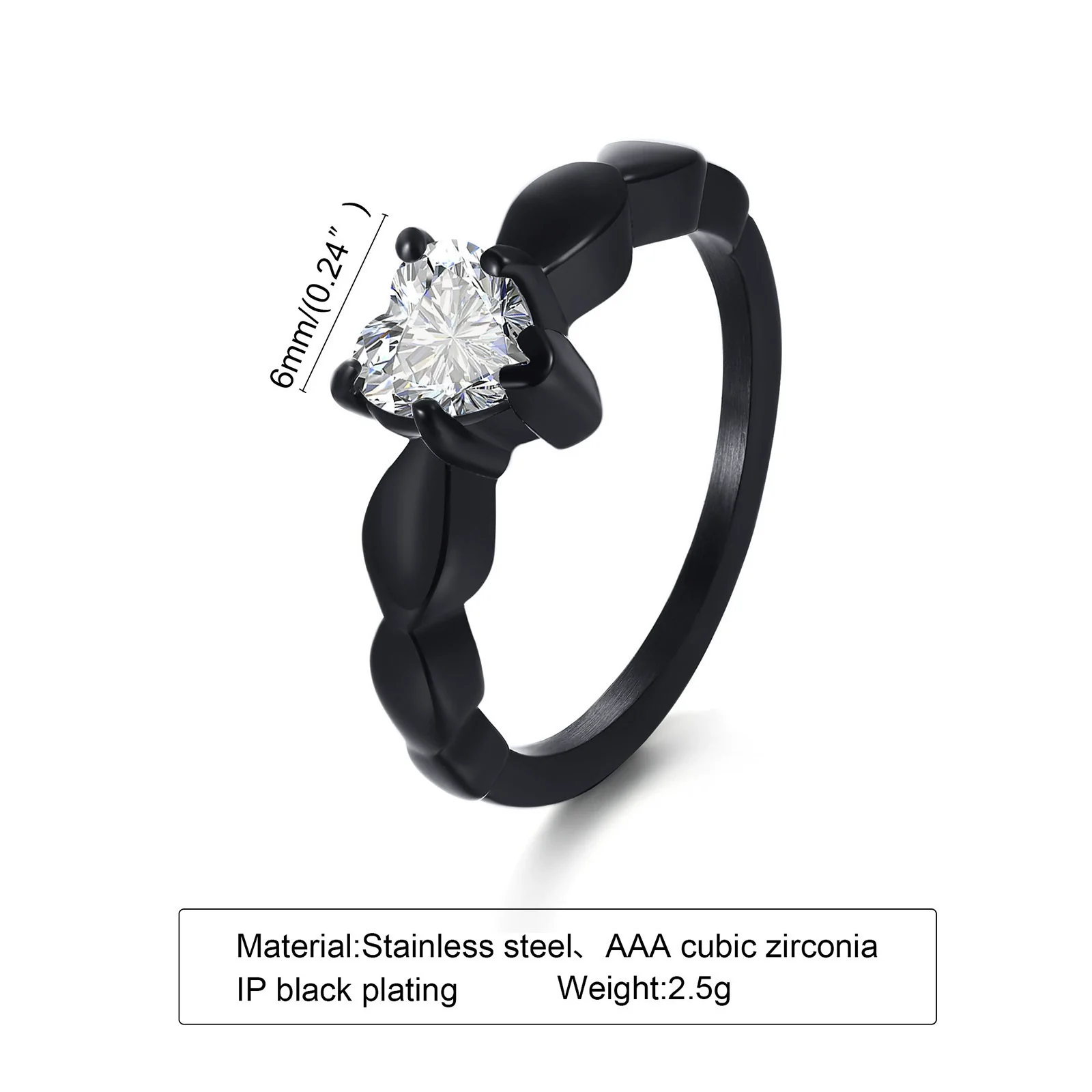 Wholesale Women's Stainless Steel Heartshaped Zircon Casting Ring Simple Style - Image 6
