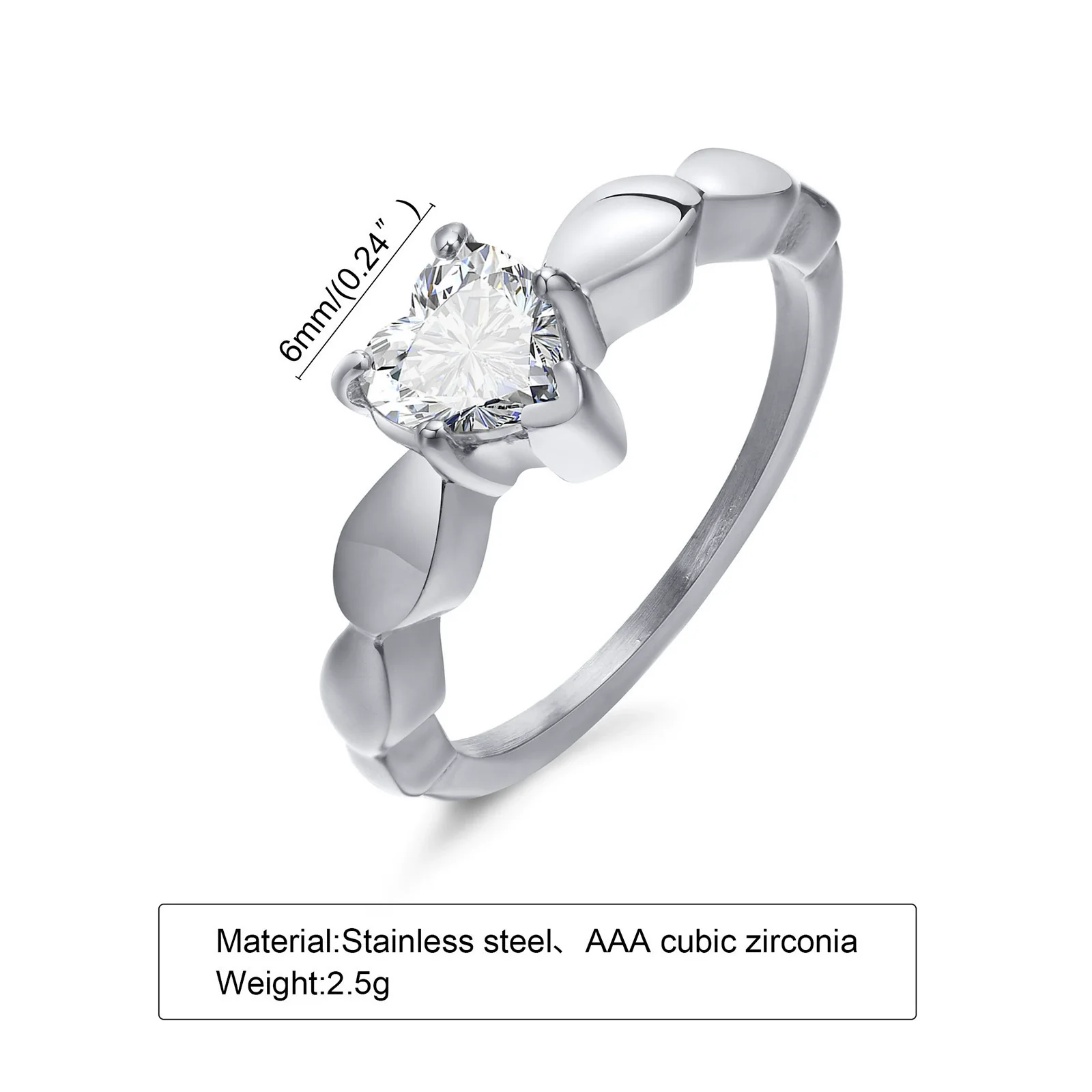 Wholesale Women's Stainless Steel Heartshaped Zircon Casting Ring Simple Style - Image 8