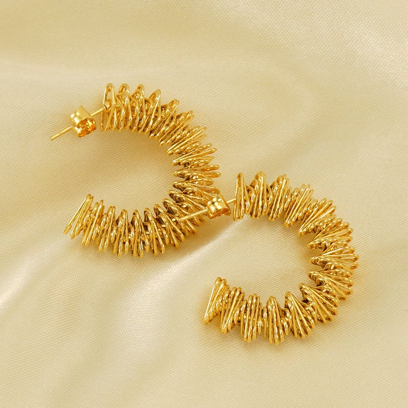 Wholesale Women's 316L Stainless Steel Hollow Irregular Geometric Spring And Ring Earrings With Electroplating - Image 4