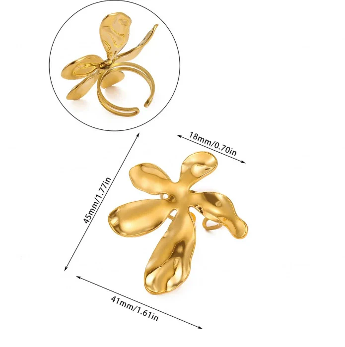 Wholesale Women's Stainless Steel Imitation Pearl Multilayer Zircon 18K Gold Plated Heart Shape Geometric Inlaid With Gold Open Ring - Image 17