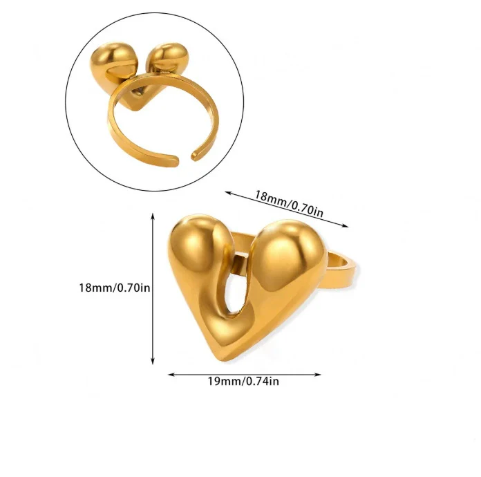 Wholesale Women's Stainless Steel Imitation Pearl Multilayer Zircon 18K Gold Plated Heart Shape Geometric Inlaid With Gold Open Ring - Image 19