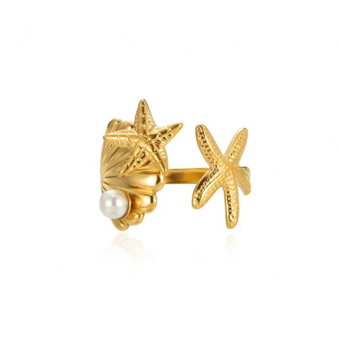 Wholesale Women's Stainless Steel Imitation Pearl Multilayer Zircon 18K Gold Plated Heart Shape Geometric Inlaid With Gold Open Ring - Image 22