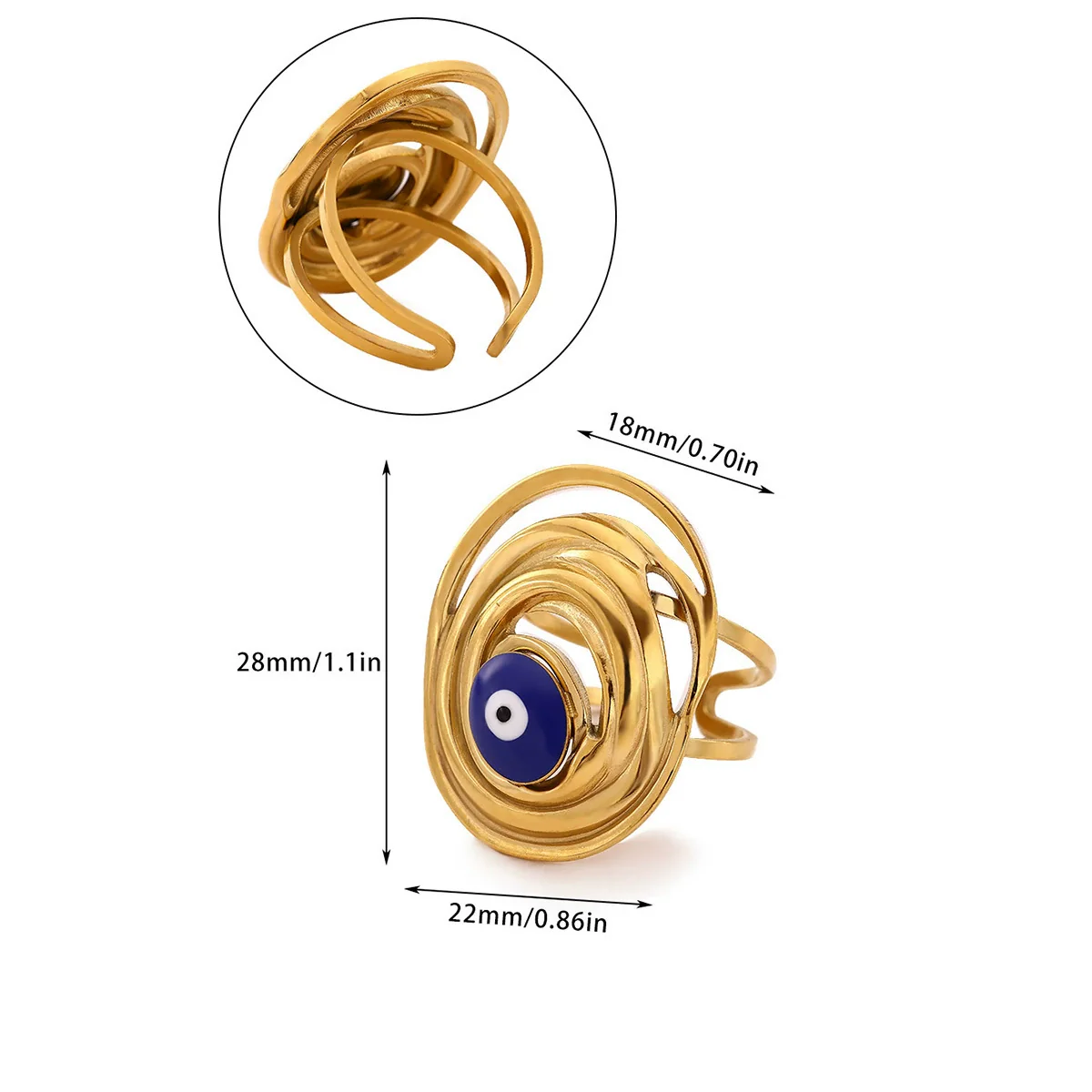 Wholesale Women's Stainless Steel Imitation Pearl Multilayer Zircon 18K Gold Plated Heart Shape Geometric Inlaid With Gold Open Ring - Image 5