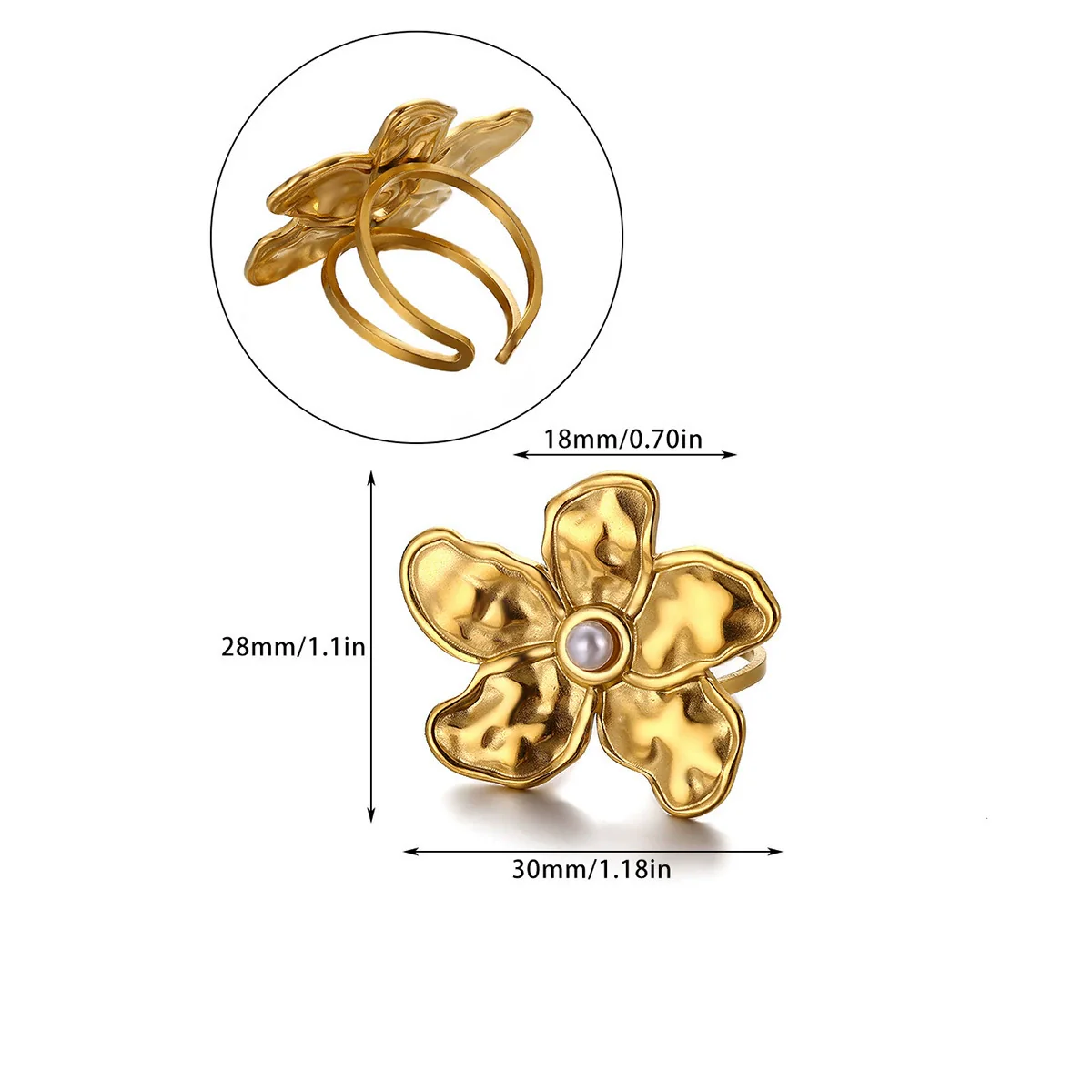 Wholesale Women's Stainless Steel Imitation Pearl Multilayer Zircon 18K Gold Plated Heart Shape Geometric Inlaid With Gold Open Ring - Image 7